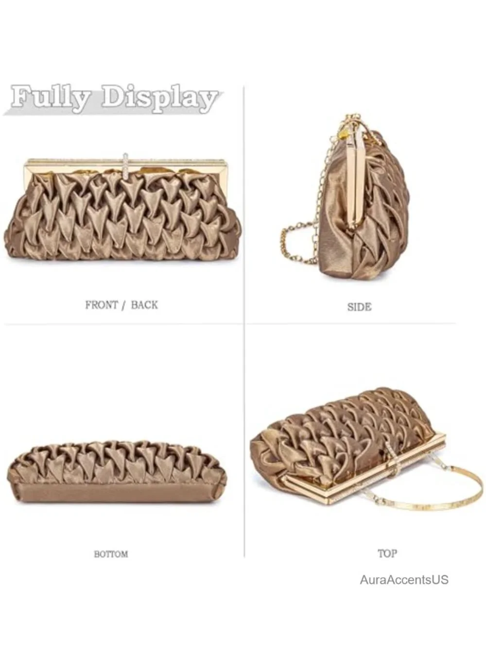 Classic Satin Clutch Bag Diamante Embellished Evening Handbag Wedding Prom Purse